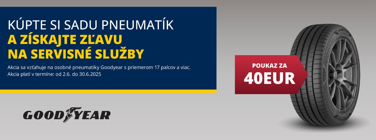 Servisný poukaz na nákup pneumatík Goodyear s priemerom 17 palcov a viac.